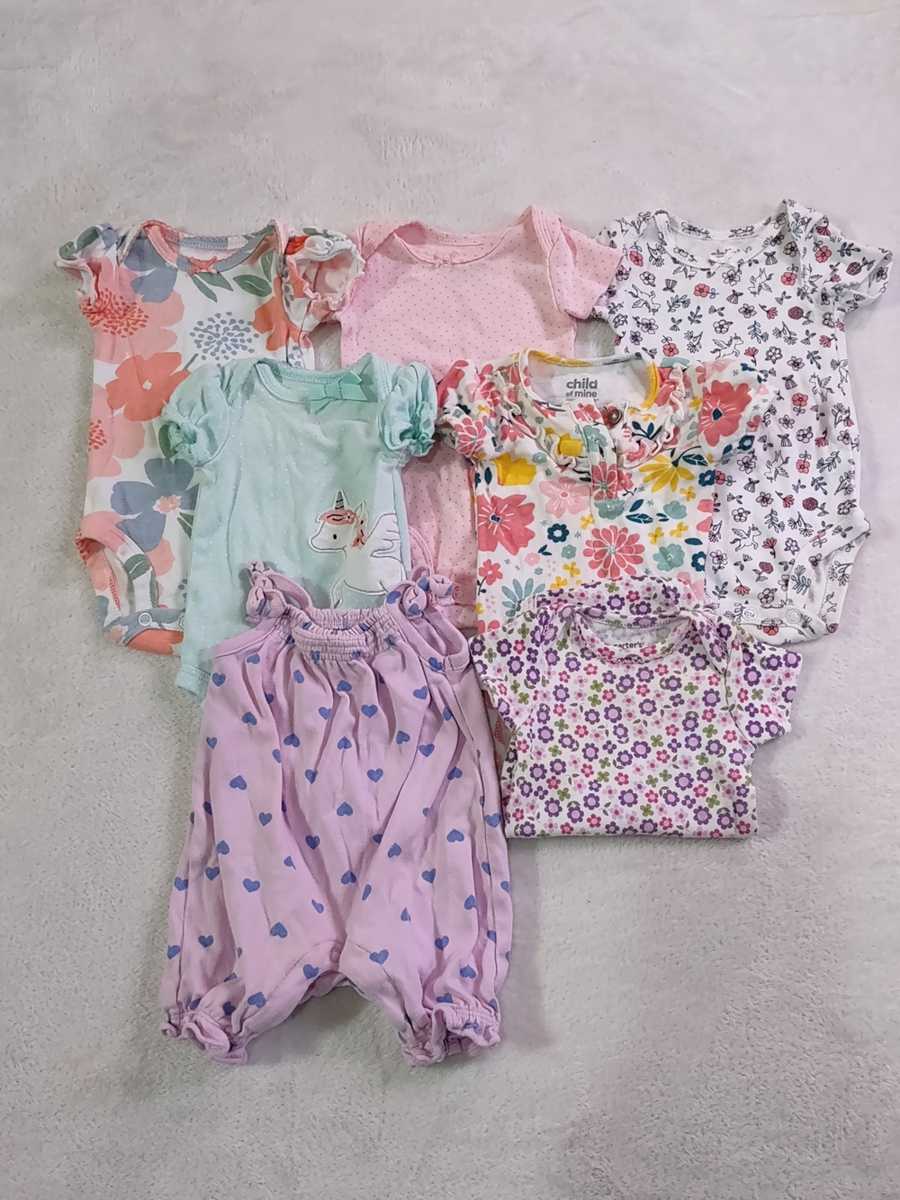 Carter's And Child Of Mine Floral Newborn Onesie Lot Multi Patterns